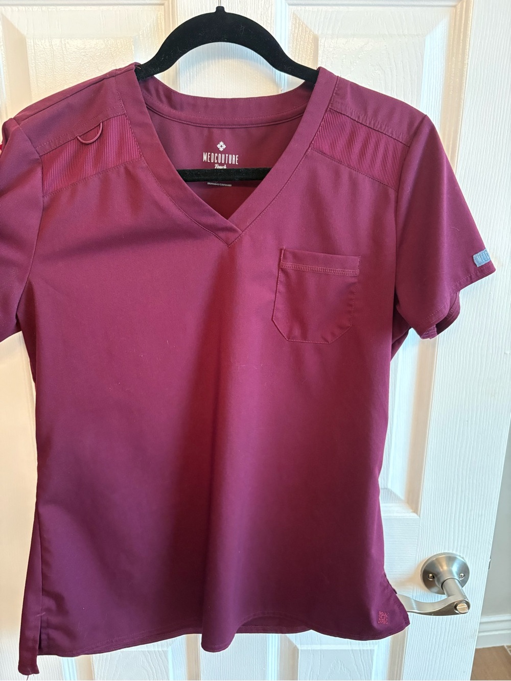 Med Couture Wine V-Neck Short Sleeve Scrub Top Touch